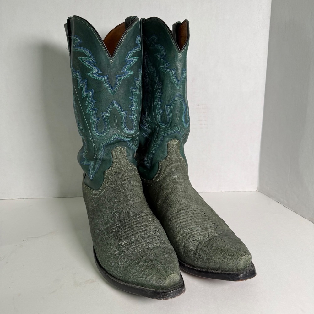 Lucchese 1883 Mens Green elephant leather Cowboy Boots N7581 Pointed Toe 10.5 D